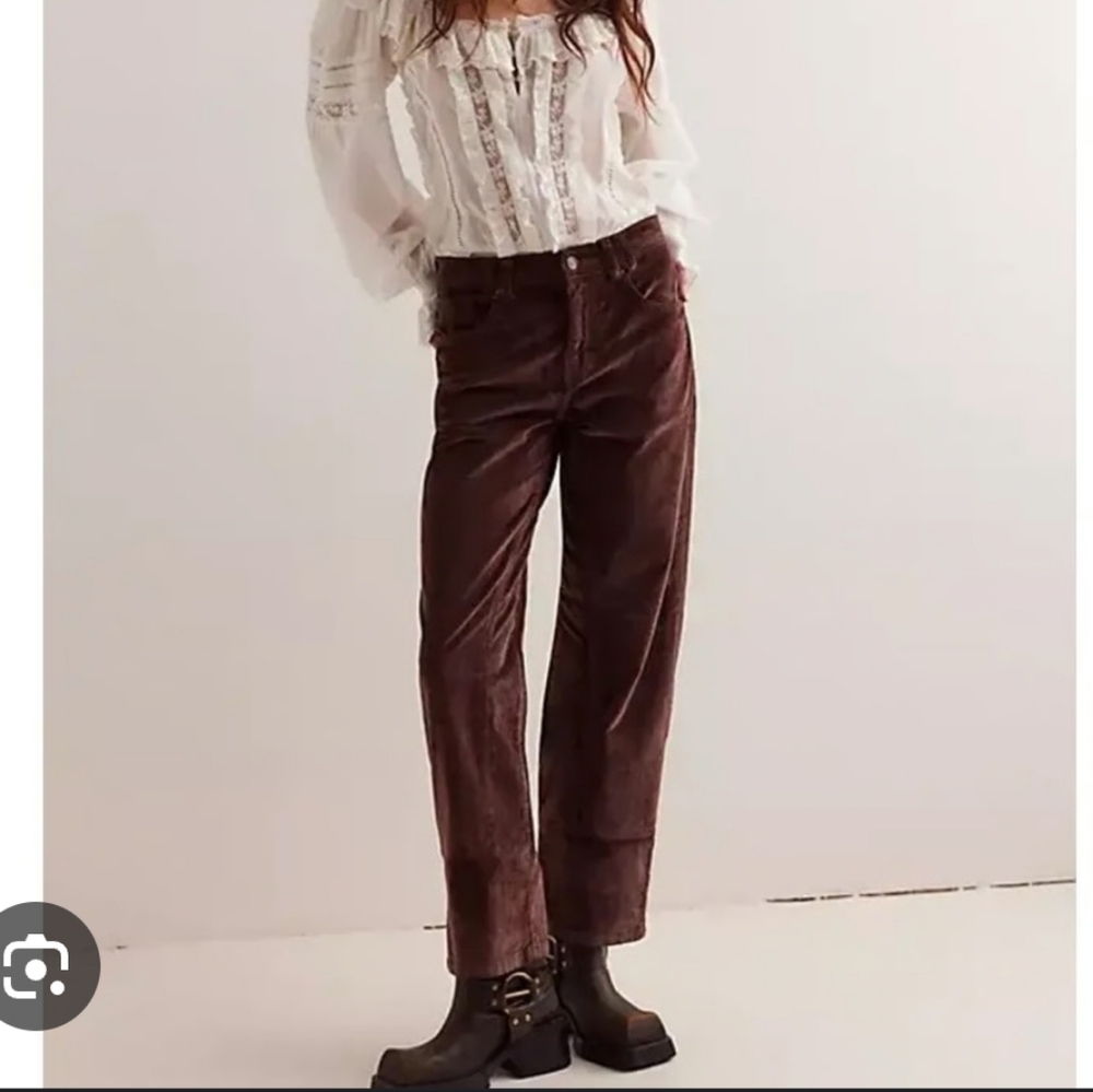 NWOT We The Free Risk Taker High Rise Straight Chocolate Corduroy Pants Size 27